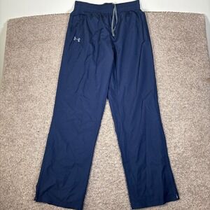 Under Armour Men Navy Blue Athletic Lined Track Pants Sweatpants Zip Ankle L